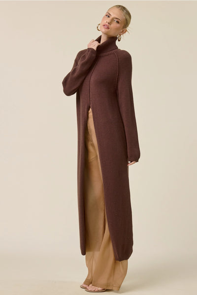 Cecilia (Brown) Front Slit Tunic Sweater