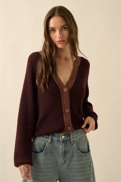 Nora Burgundy Knit Cardigan