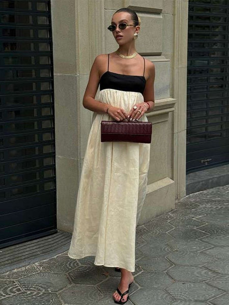 Natalia Color Block Linen Midi Dress