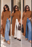 Cecilia (Camel) Front Slit Tunic Sweater