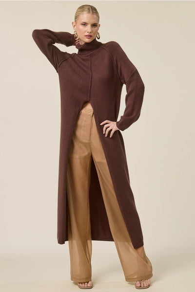 Cecilia (Brown) Front Slit Tunic Sweater
