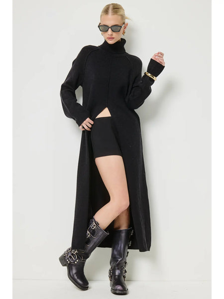 Cecilia (Black) Front Slit Tunic Sweater